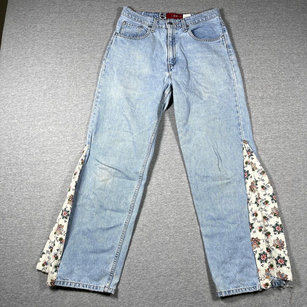 VTG Levi's Jeans Womens 9 M Blue Flared Loose SilverTab Light Wash Floral Panel